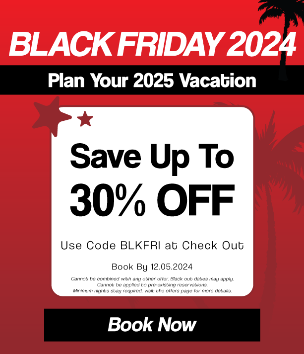 a black friday sale with a red background and palm trees