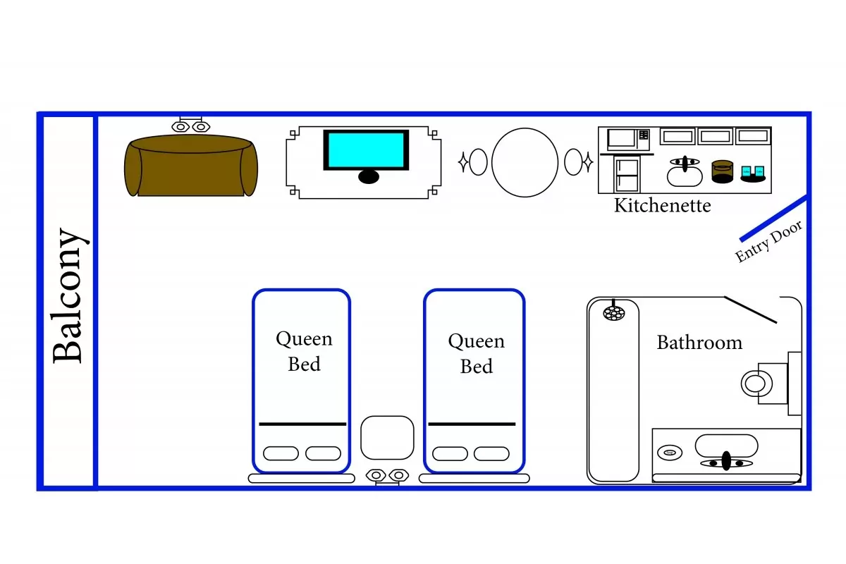 a floor plan for a bedroom with two beds